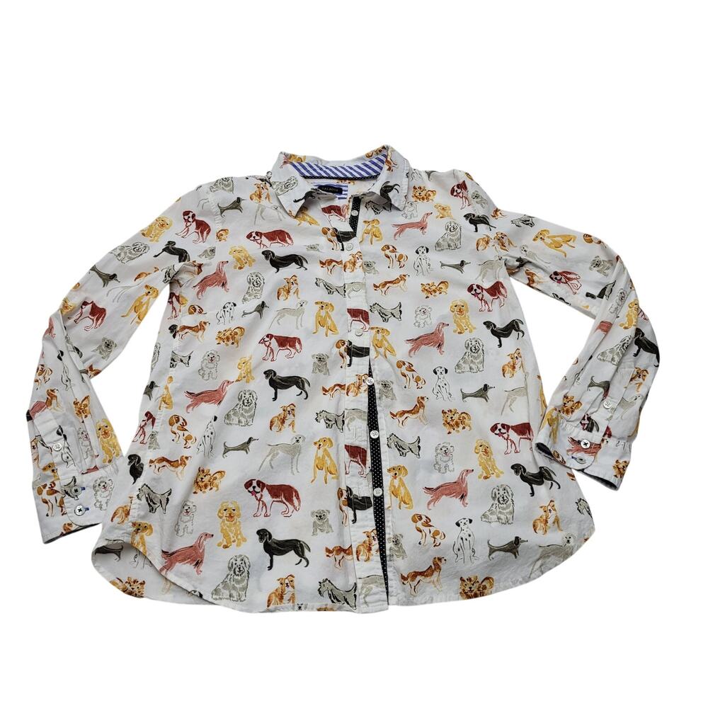 Talbots dog print AOP button down shirt long sleeve novelty medium